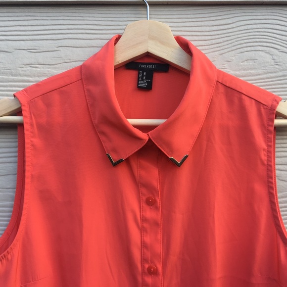 Forever21 Women CoralOrange Chiffon Tunic Blouse M - Picture 2 of 5